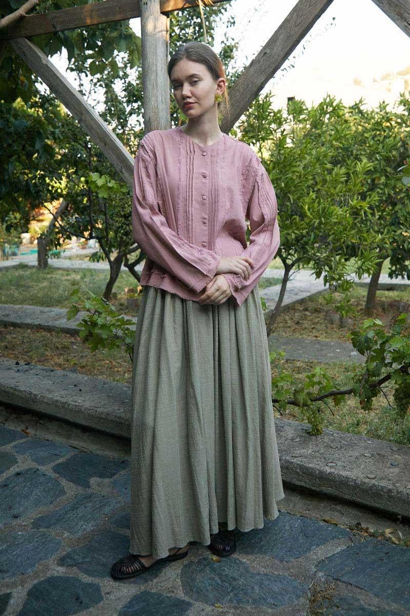 Püsküllü Kısa Gömlek Pudra