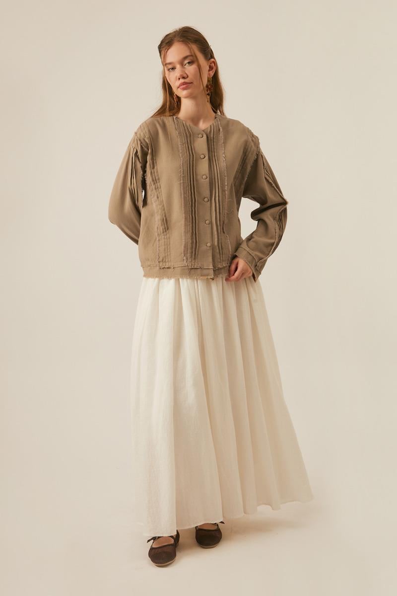 Püsküllü Kısa Gömlek Vizon