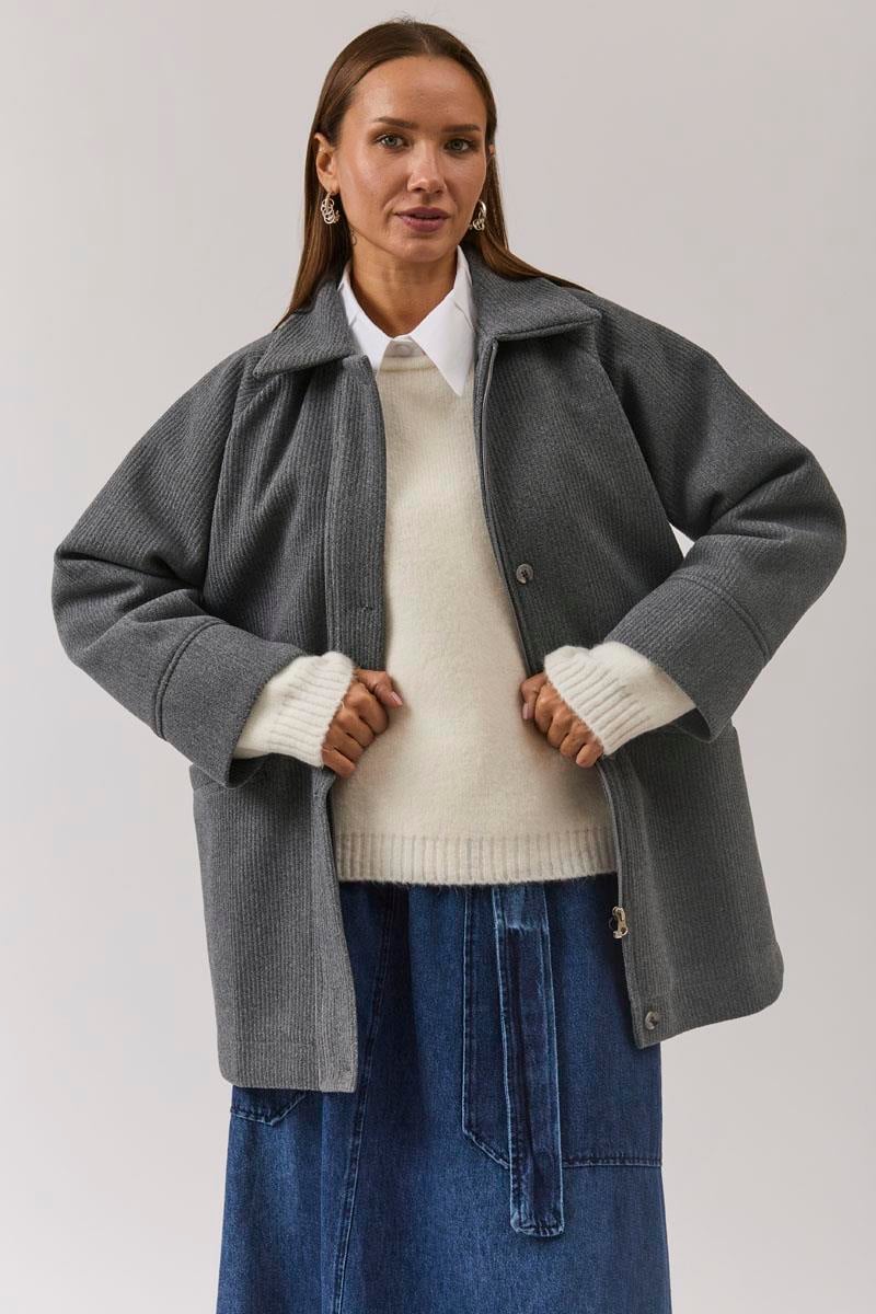 Reglan Kol Kısa Kaban Koyu Gri