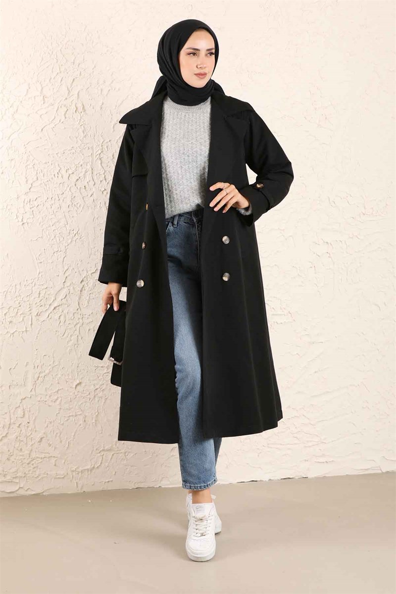 Retro Klasik Trenç Siyah