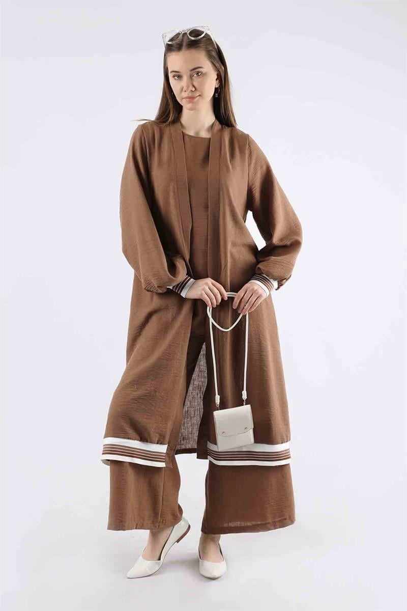 Ribanalı Abaya Takım Kahve