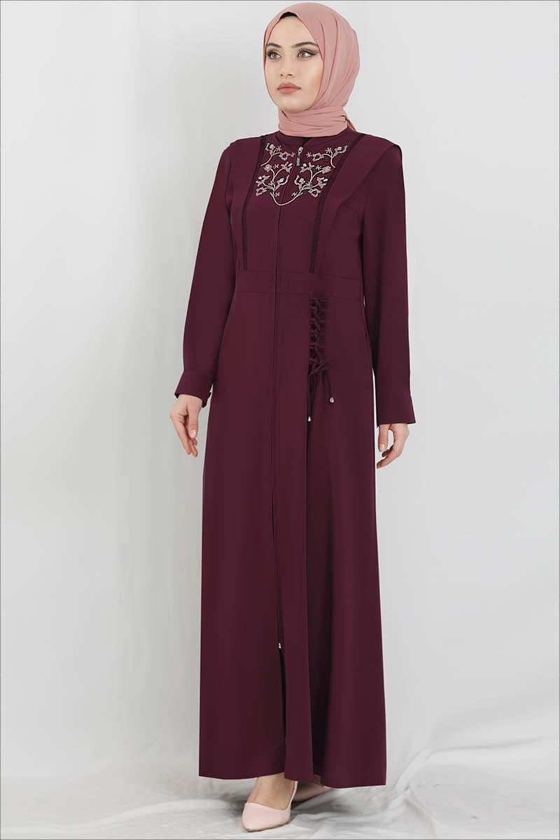 Robası Çiçek Nakışlı Haki Ferace