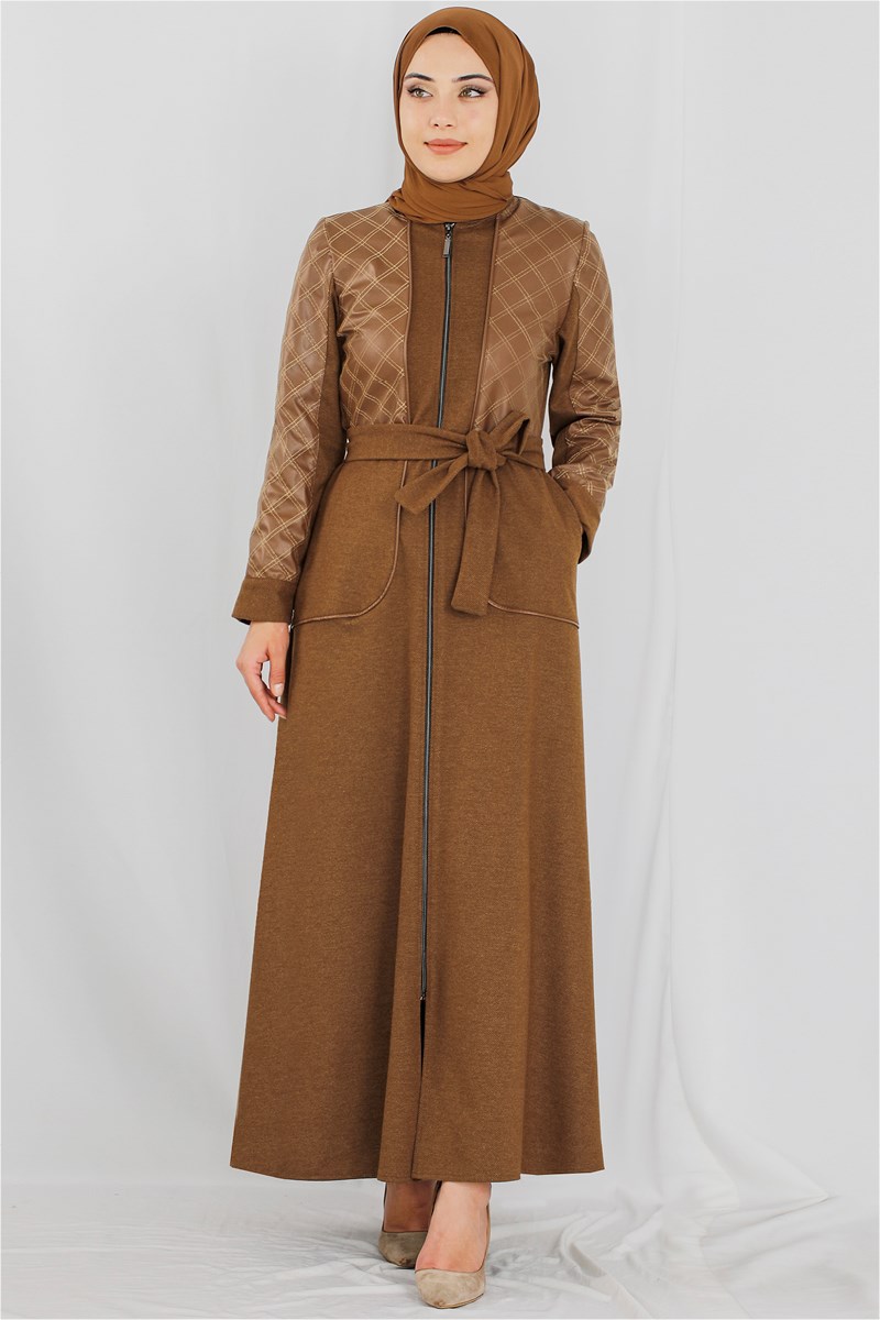 Robası Deri Detaylı Taba Ferace