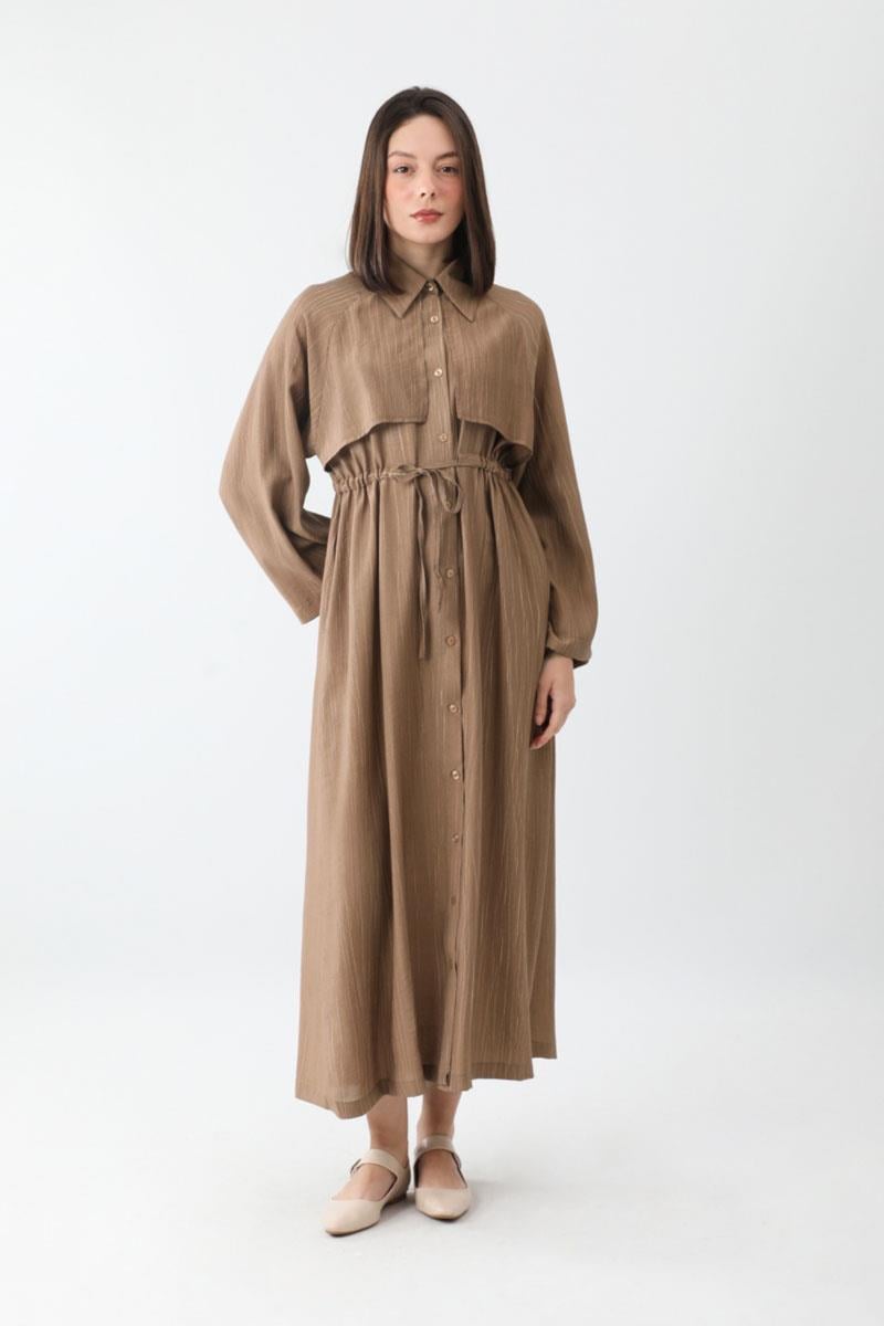 Rüzgarlıklı Gömlek Elbise Taba