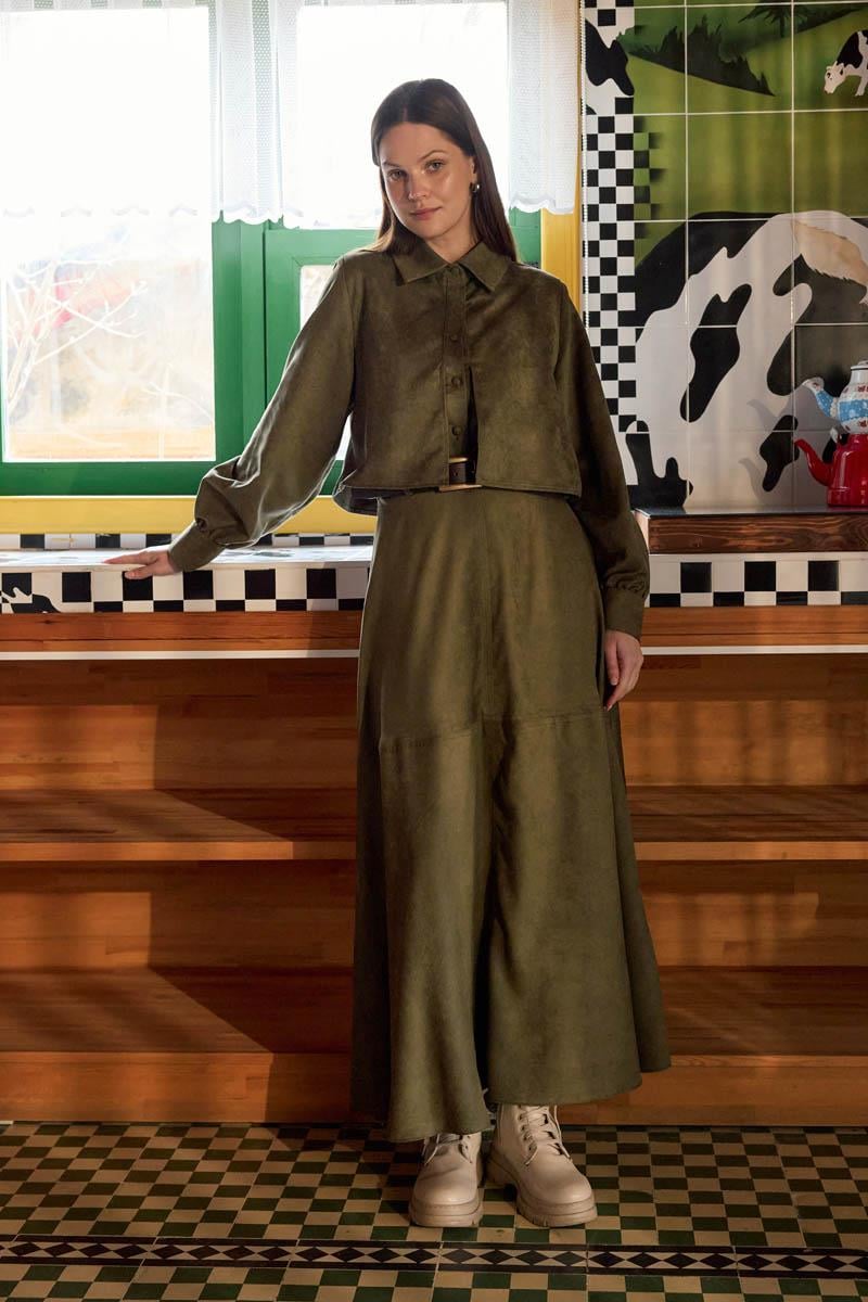 Rüzgarlıklı Süet Gömlek Haki