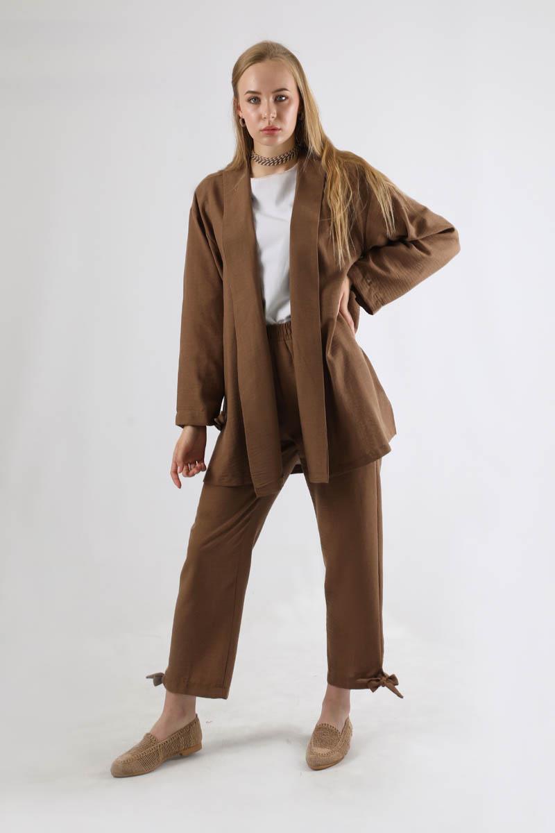 Şal Yaka Kimono Takım Kahve