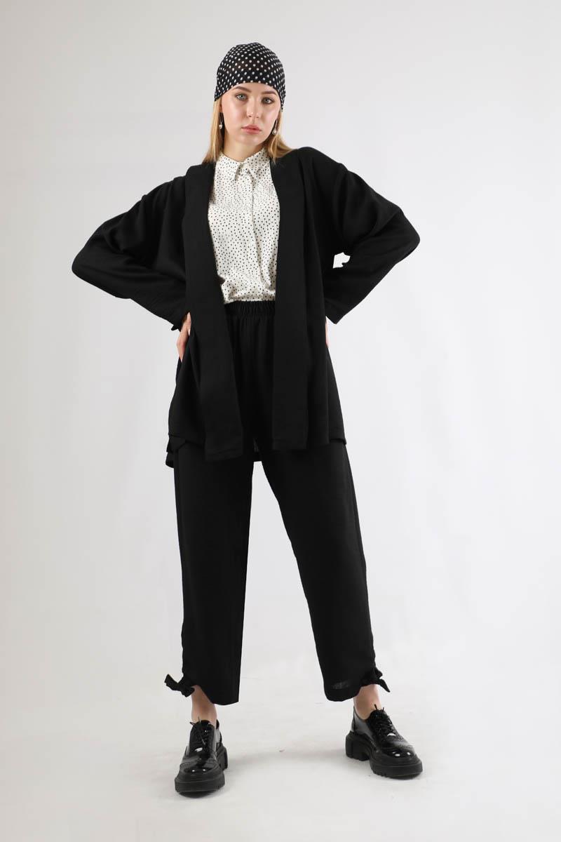 Şal Yaka Kimono Takım Siyah