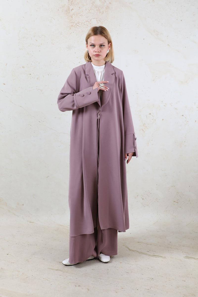 Şal Yaka Krep Takım Lila