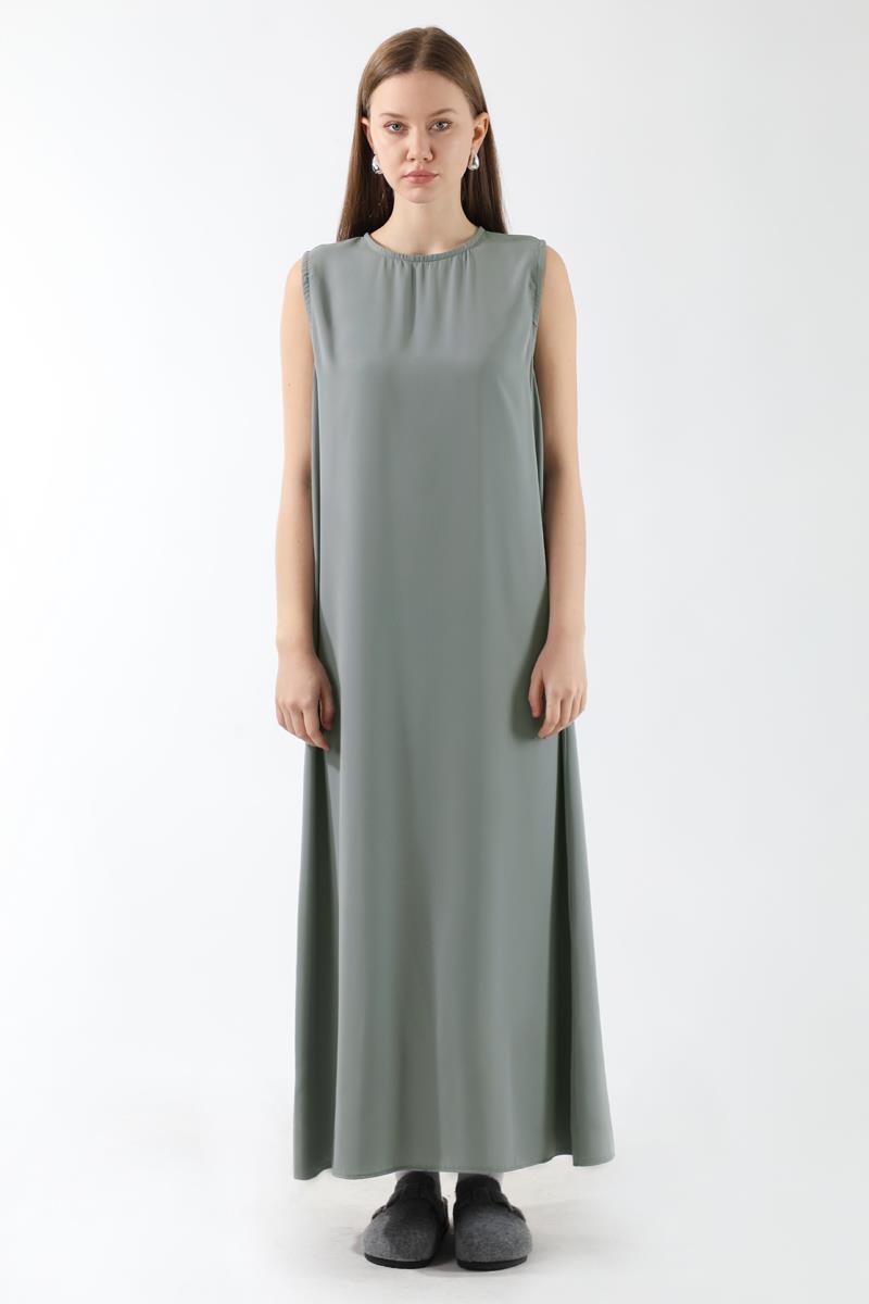 Sıfır Kol Uzun İçlik Elbise Gri