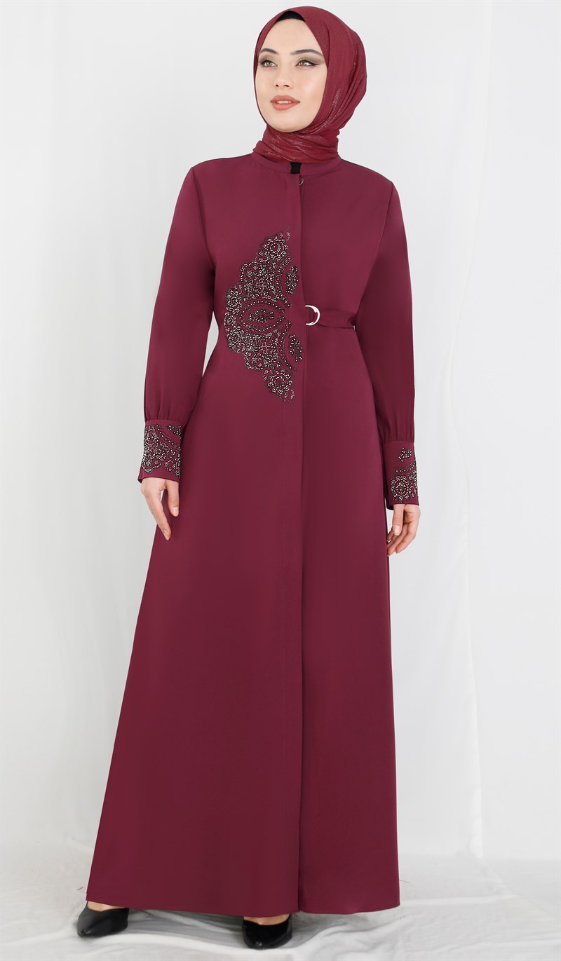 Taş Desenli Şarabi Ferace