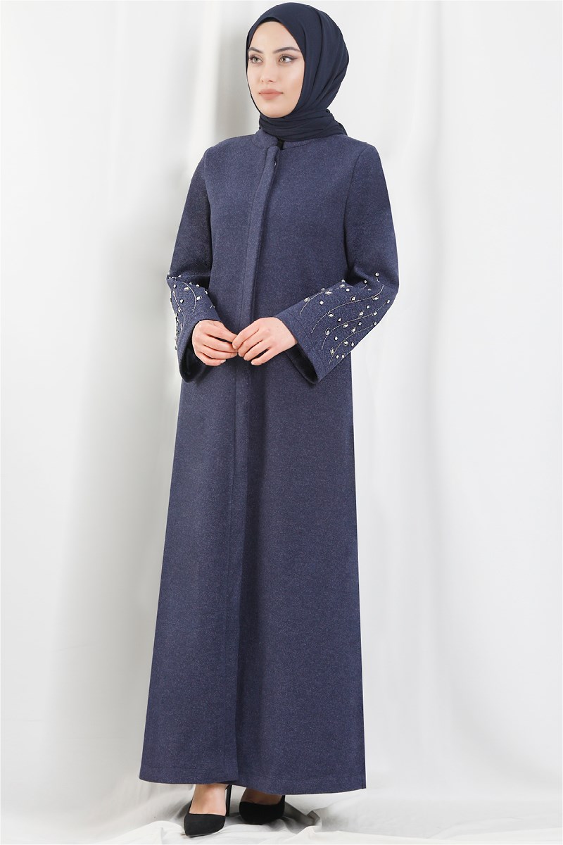 Taş İşlemeli Kaşe Kaban Antrasit