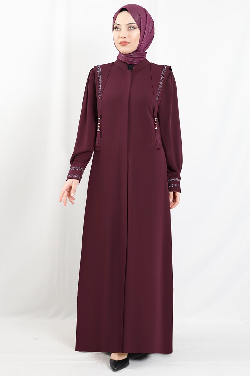 Taş İşlemeli Püsküllü Ferace Şarabi