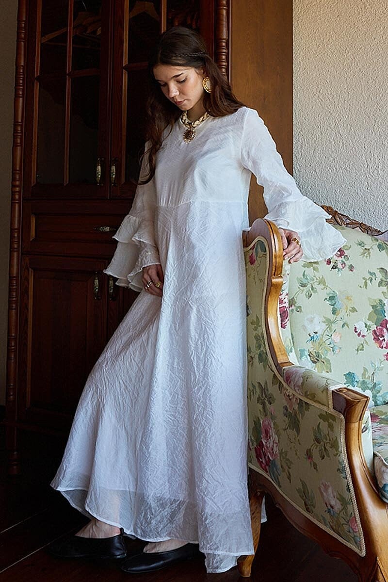 Tencel Kolu Volanlı Elbise 