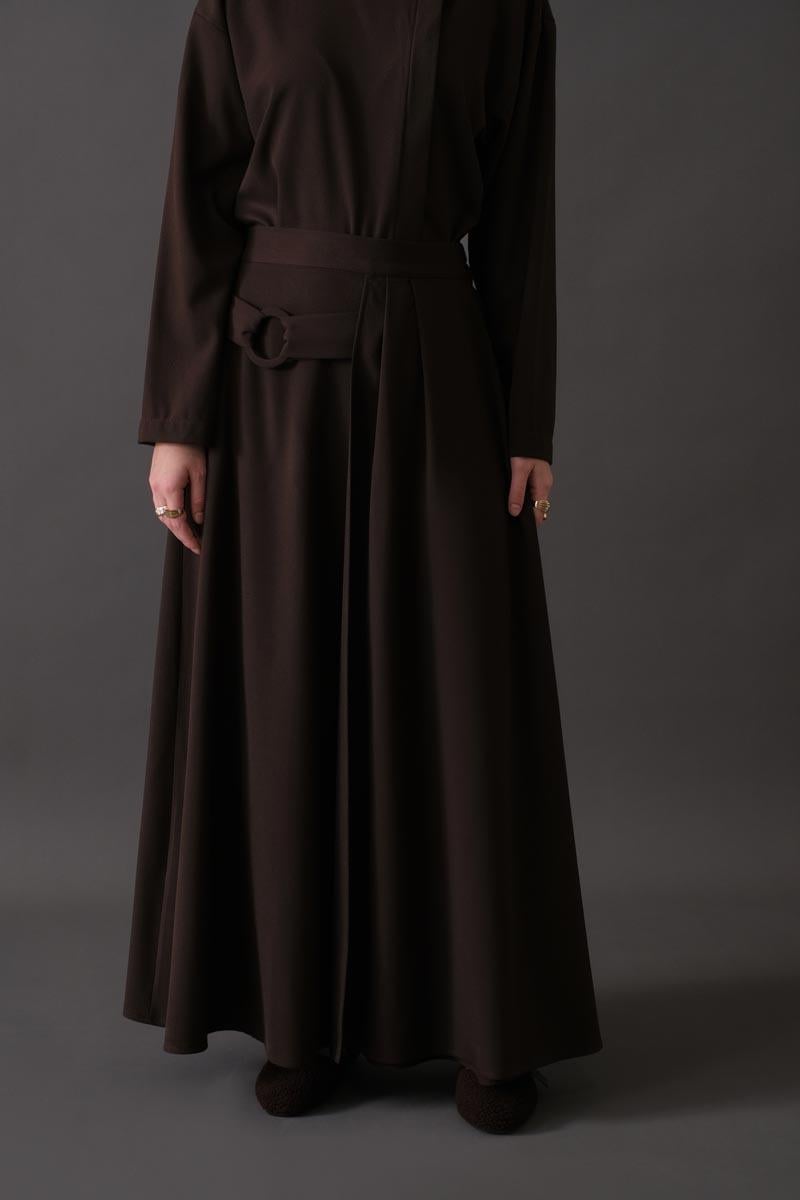 Toka Detaylı Etek Acı Kahve