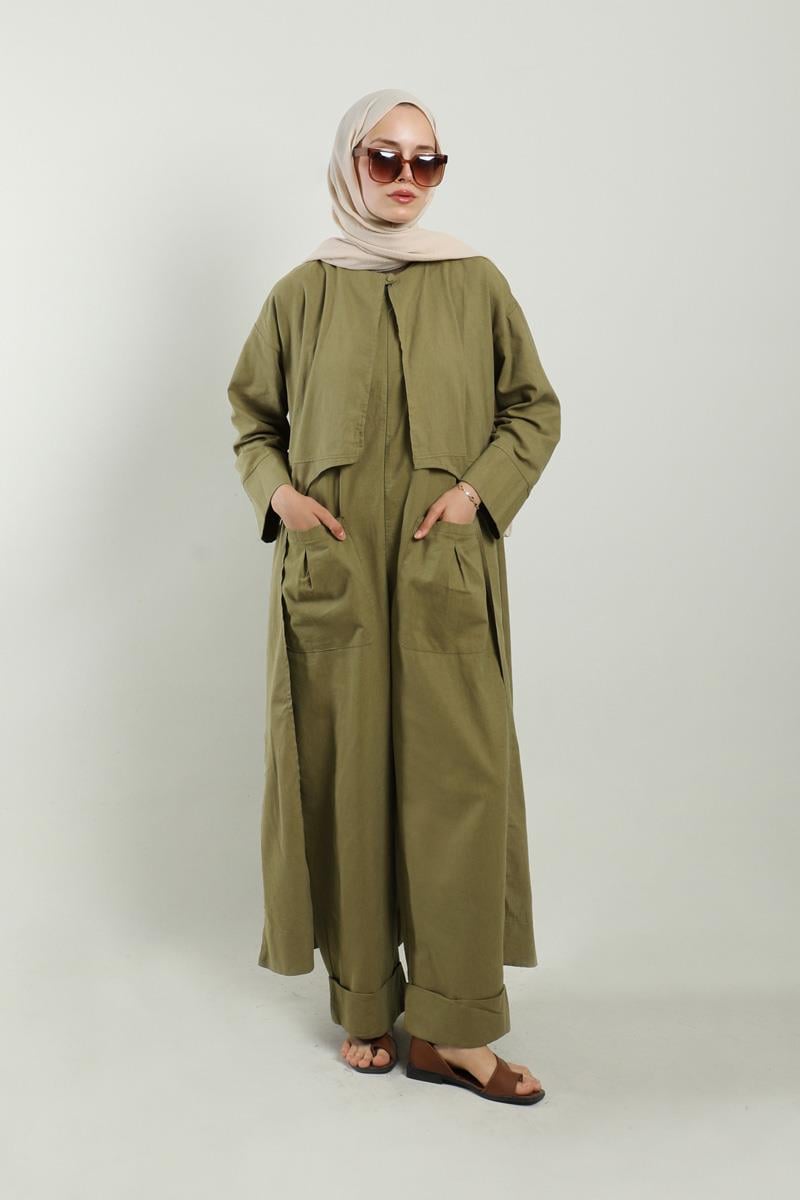 Tulumlu Abaya Takım Haki