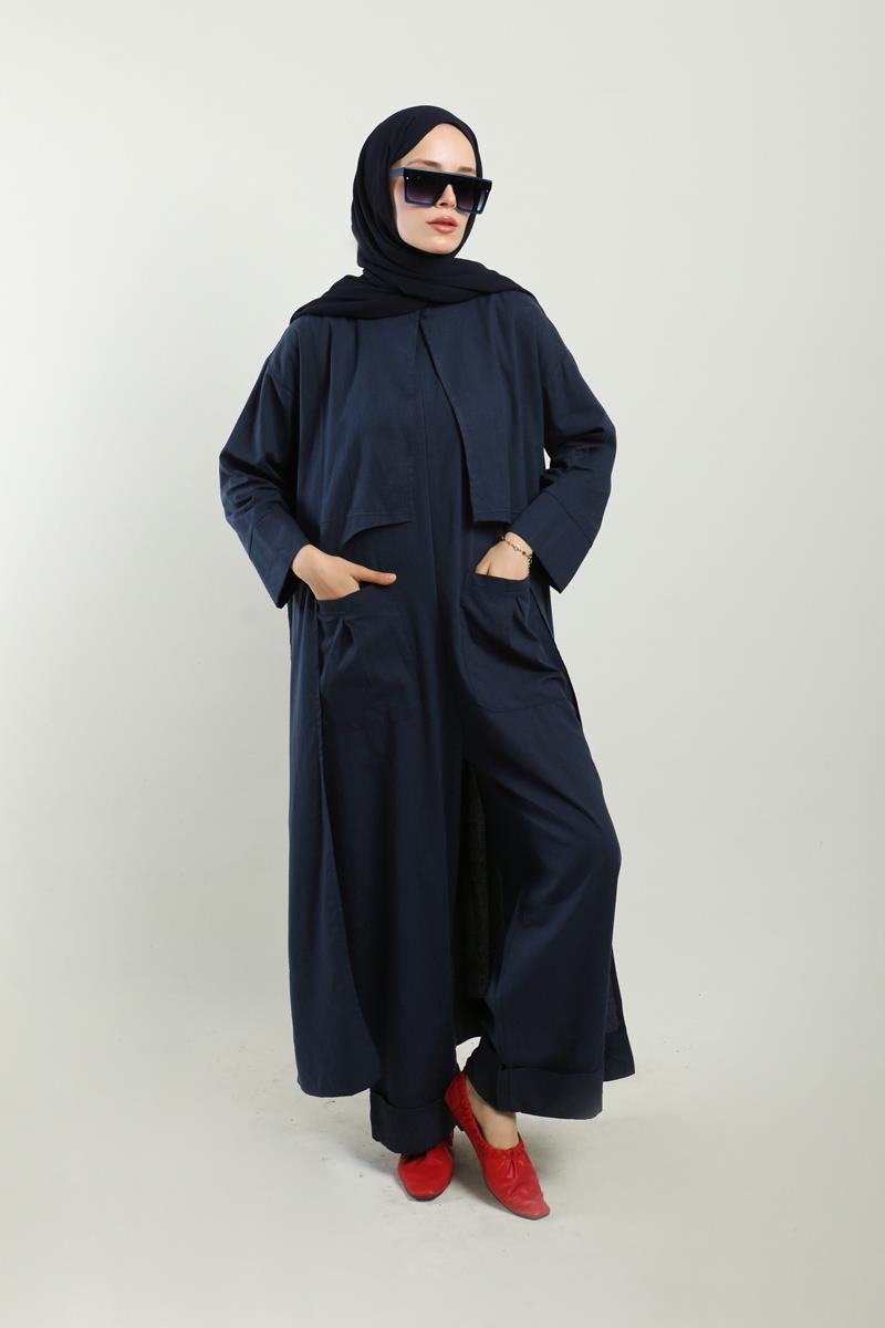 Tulumlu Abaya Takım Lacivert