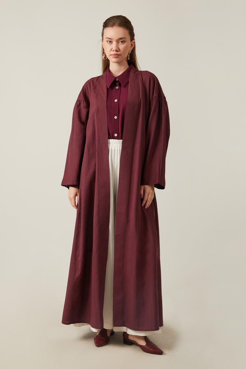 Uzun Keten Kimono Bordo