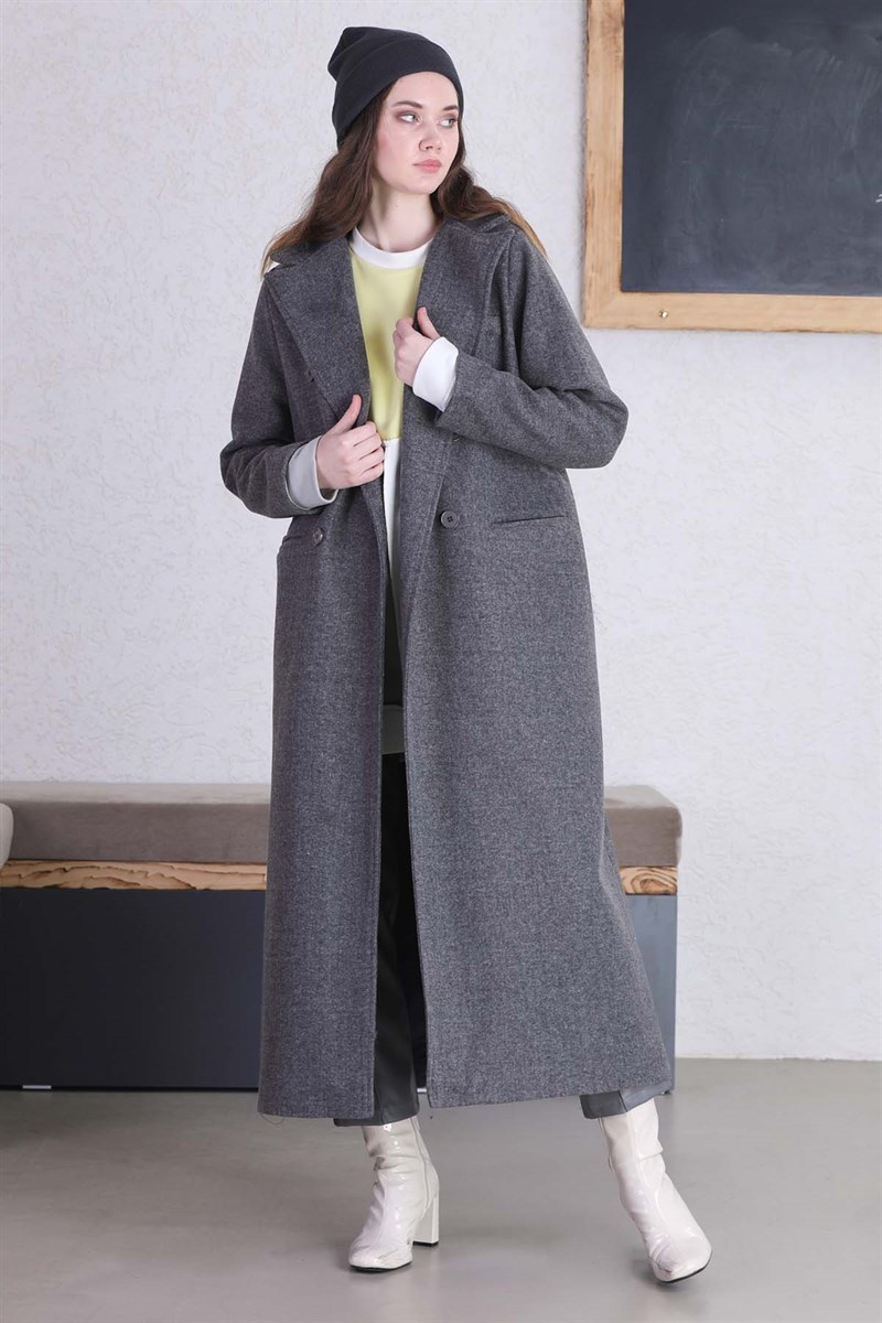 Uzun Oversize Kaşe Kaban Füme