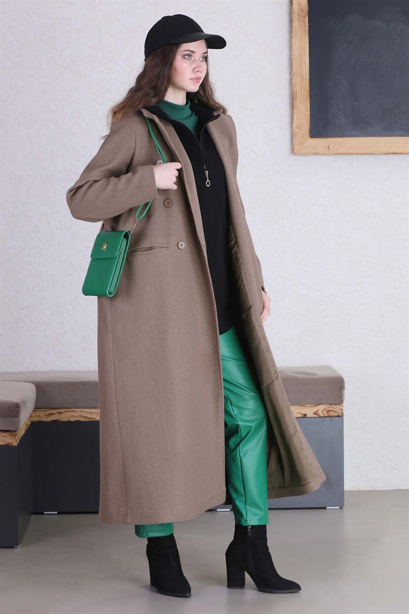 Uzun Oversize Kaşe Kaban Toprak