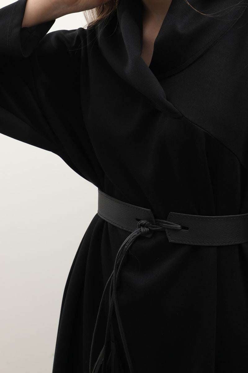 V Şal Yaka Modal Elbise Siyah