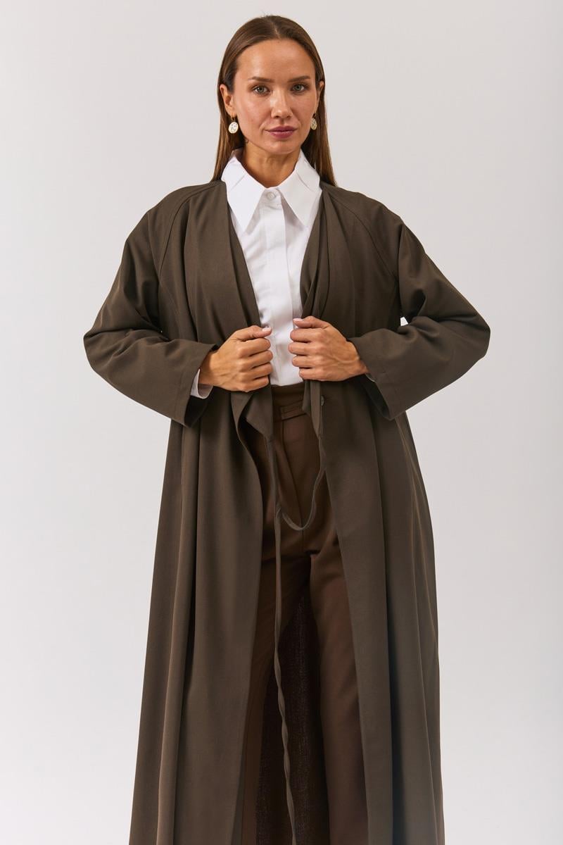 V Yaka Bağlamalı Abaya Kahverengi