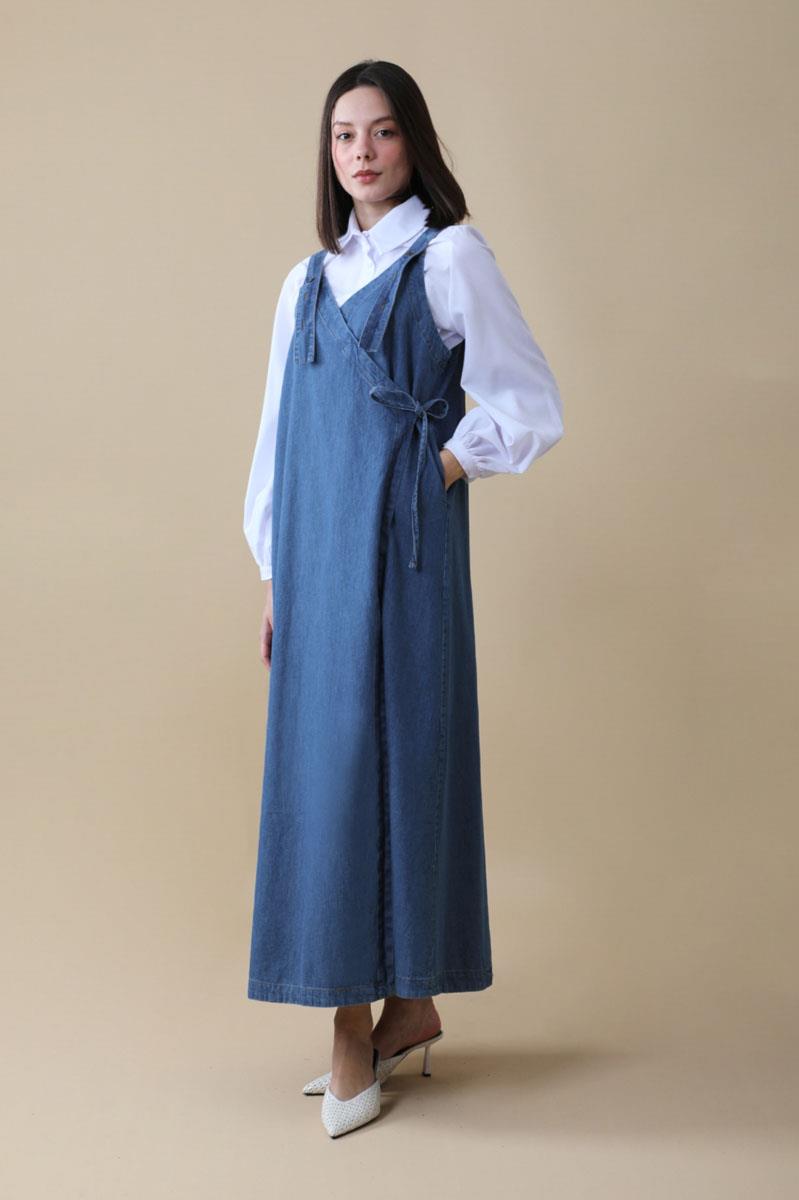 V Yaka Bağlamalı Jile Koyu Mavi