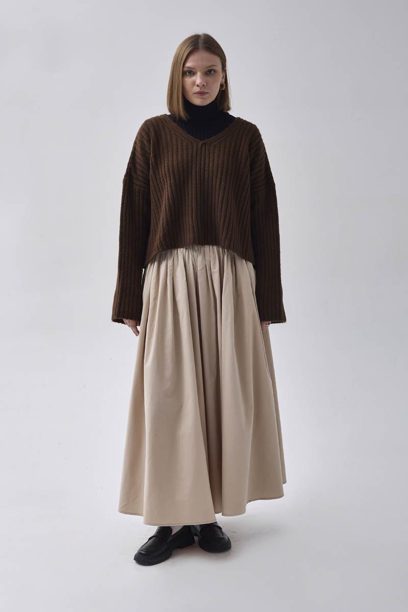 V Yaka Crop Kazak Kahverengi