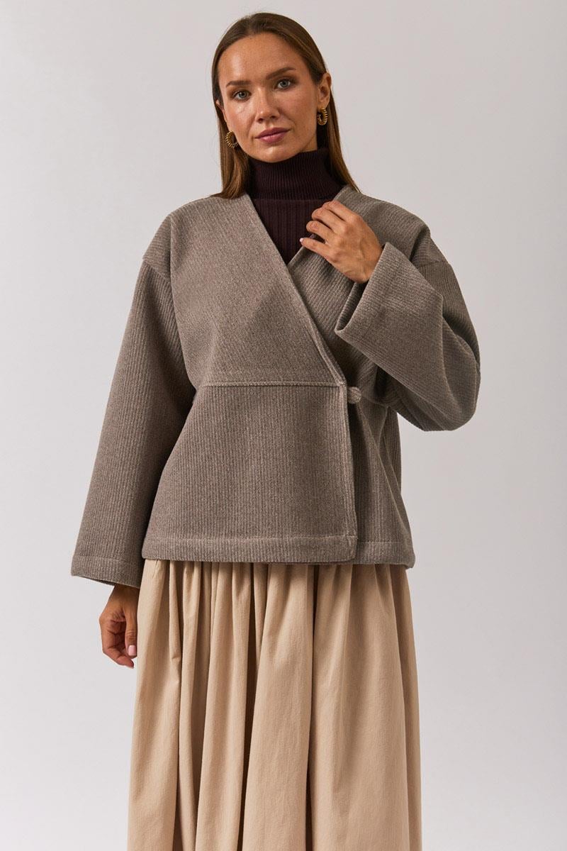 V Yaka Kruvaze Ceket Vizon