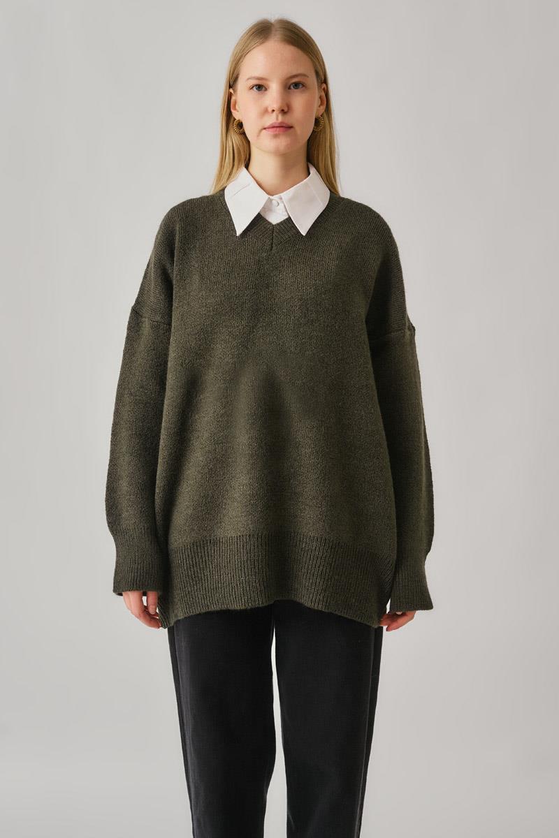 V Yaka Triko Kazak Haki