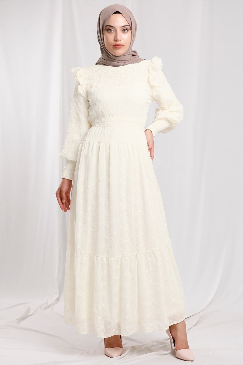 Vintage Elbise Ekru