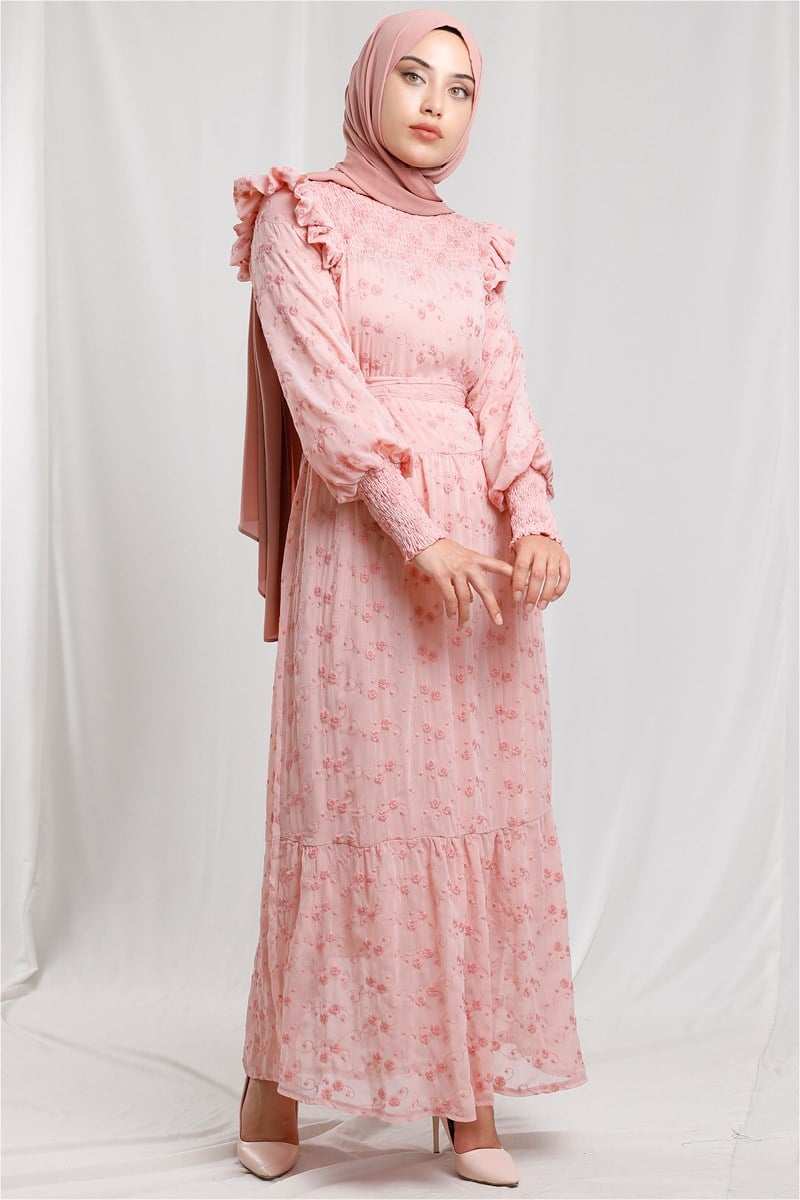 Vintage Elbise Pudra Pembesi