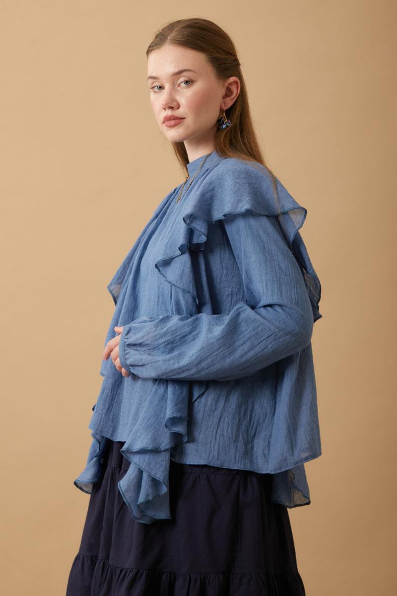 Volanlı Bluz İndigo