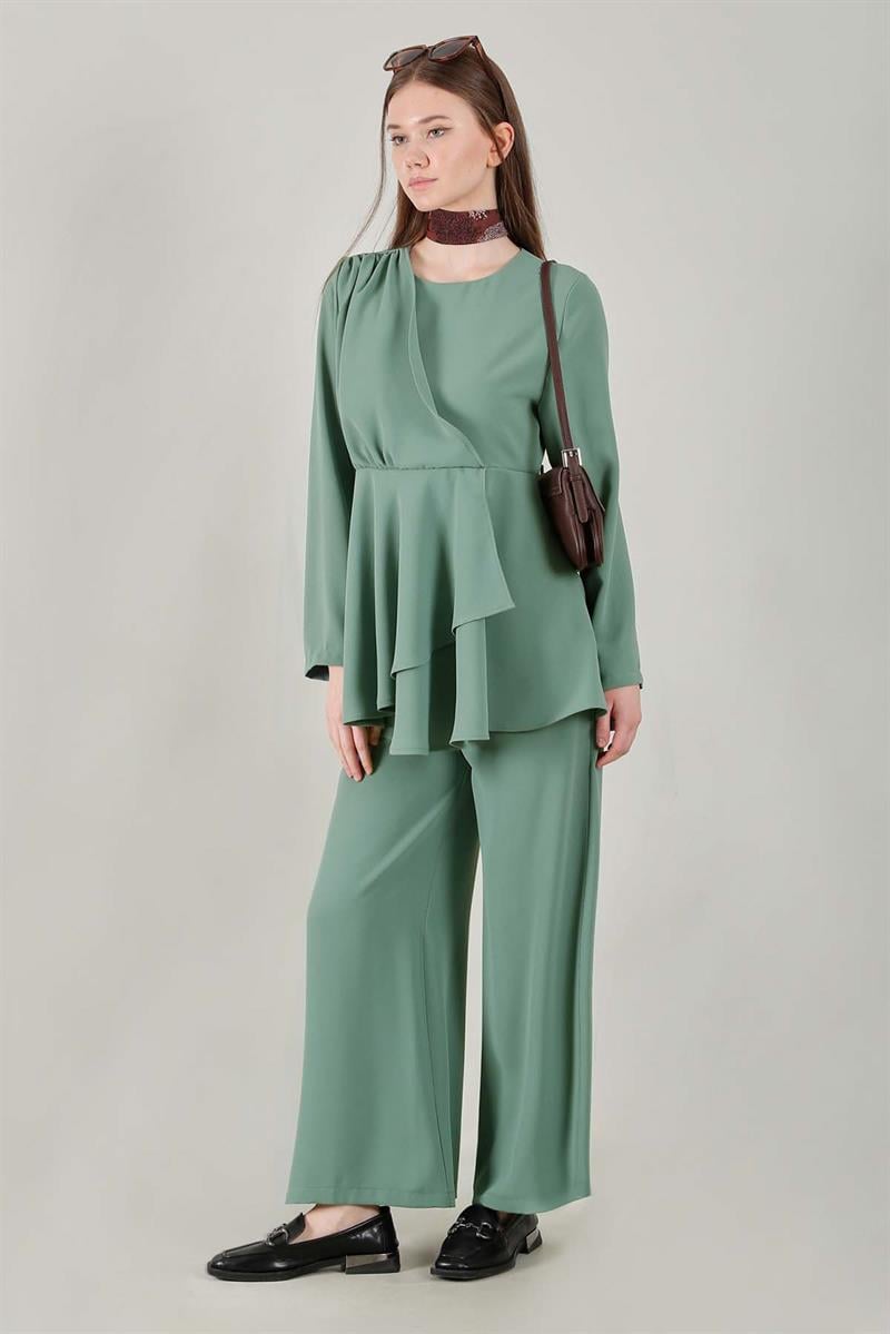 Volanlı Tunik Takım Mint Yeşili