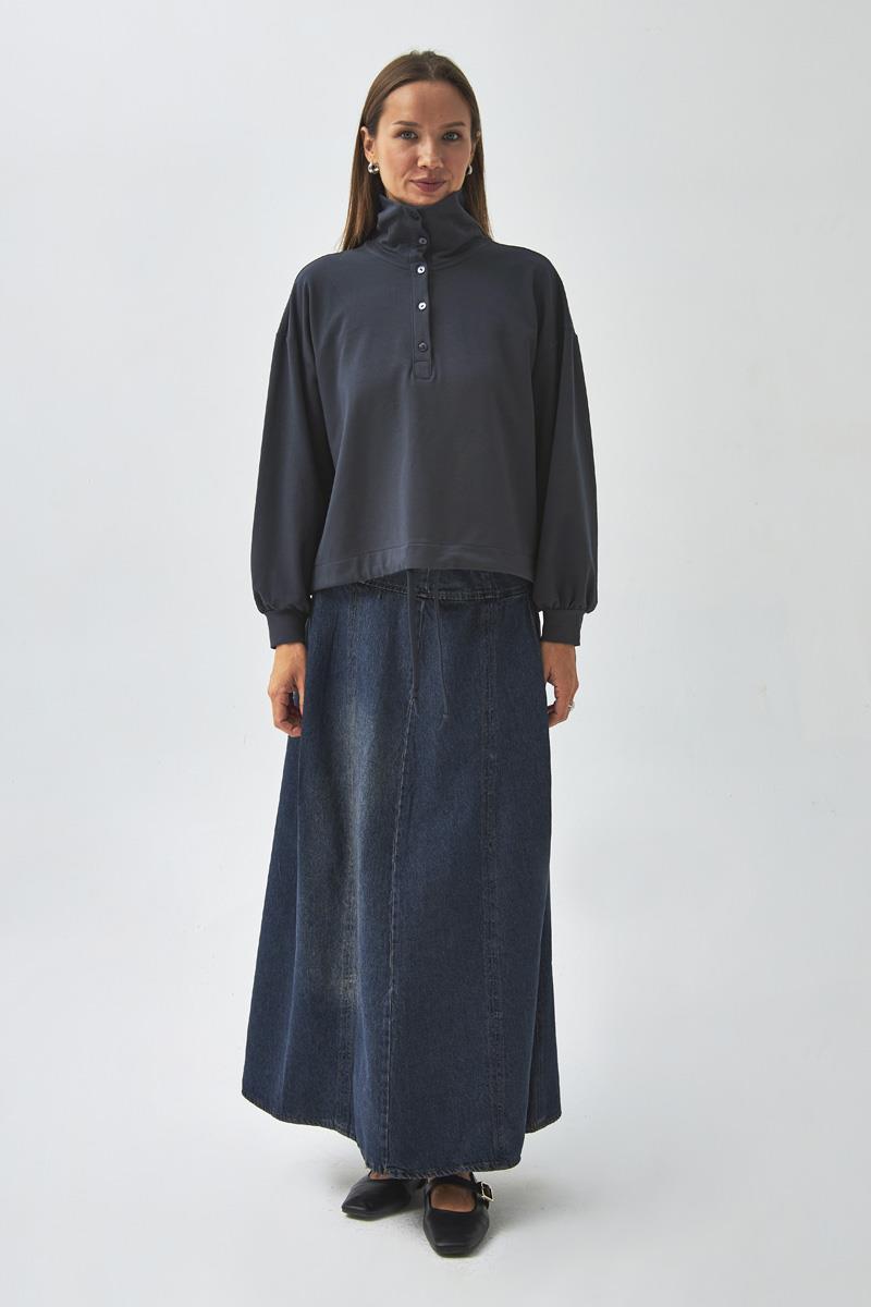 Yarım Düğmeli Sweatshirt Antrasit