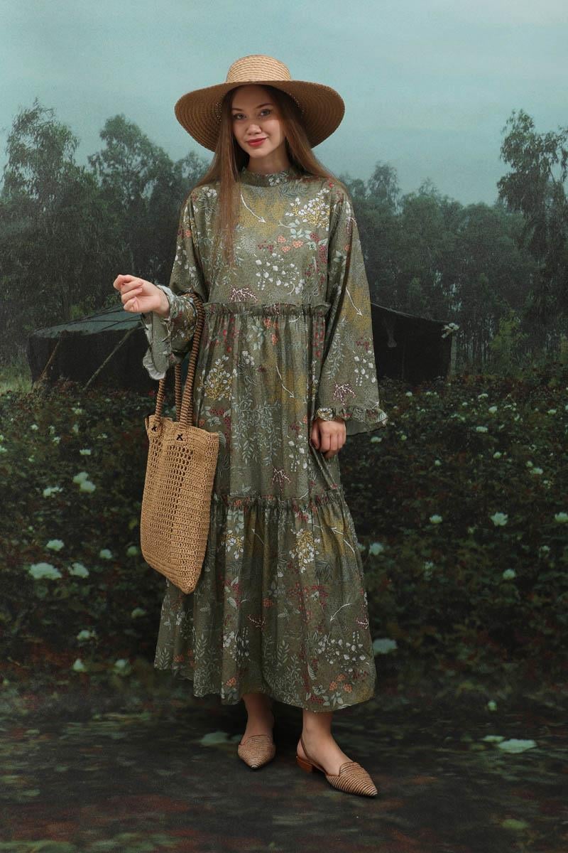 Yaz Çiçeği Elbise Haki