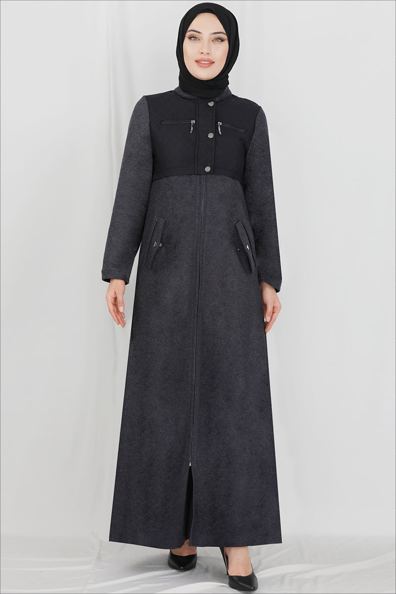 Yelek Görünümlü Antrasit Ferace