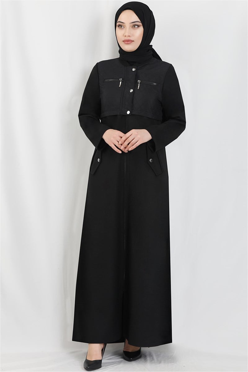 Yelek Görünümlü Siyah Ferace