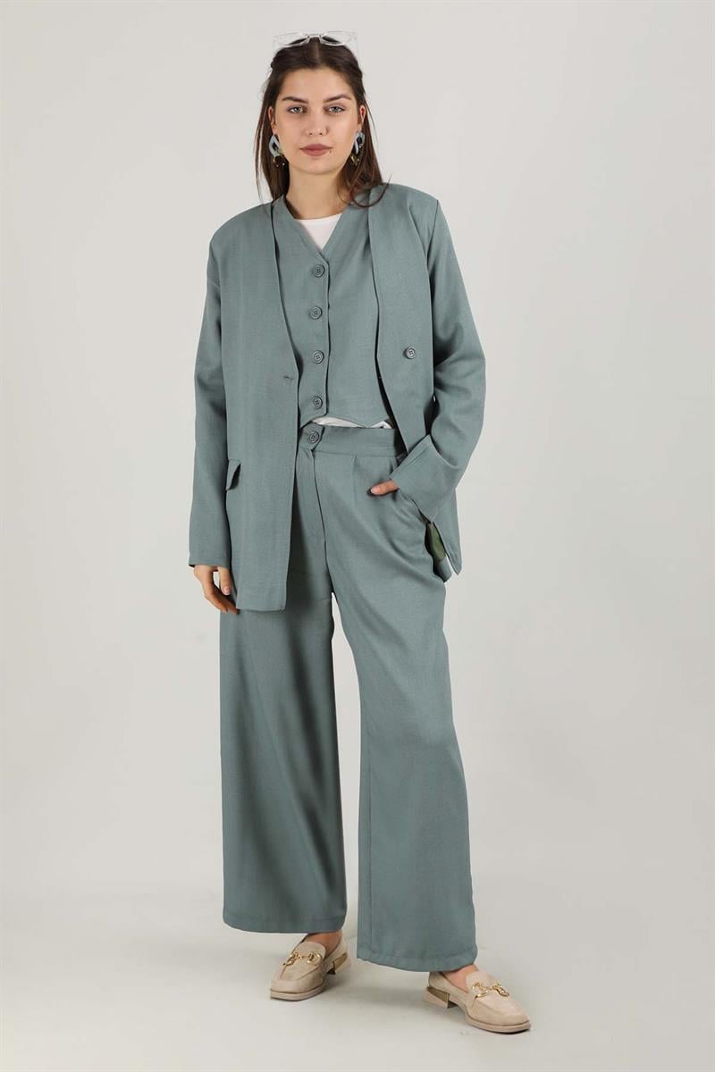 Yelekli Ceket Takım Mint