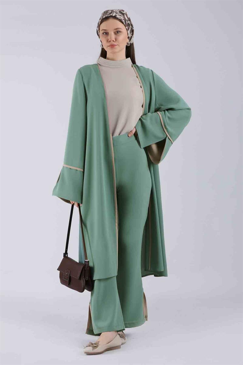 Yırtmaçlı Abaya Takım Mint