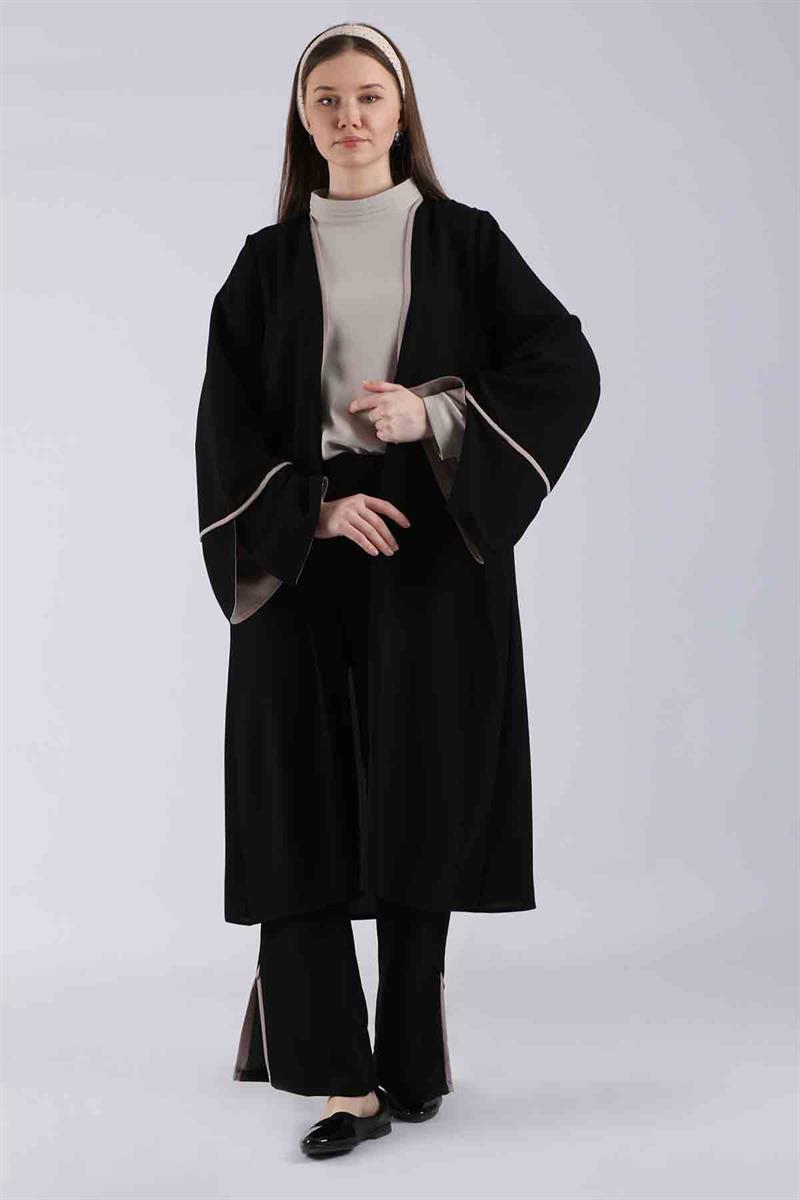 Yırtmaçlı Abaya Takım Siyah