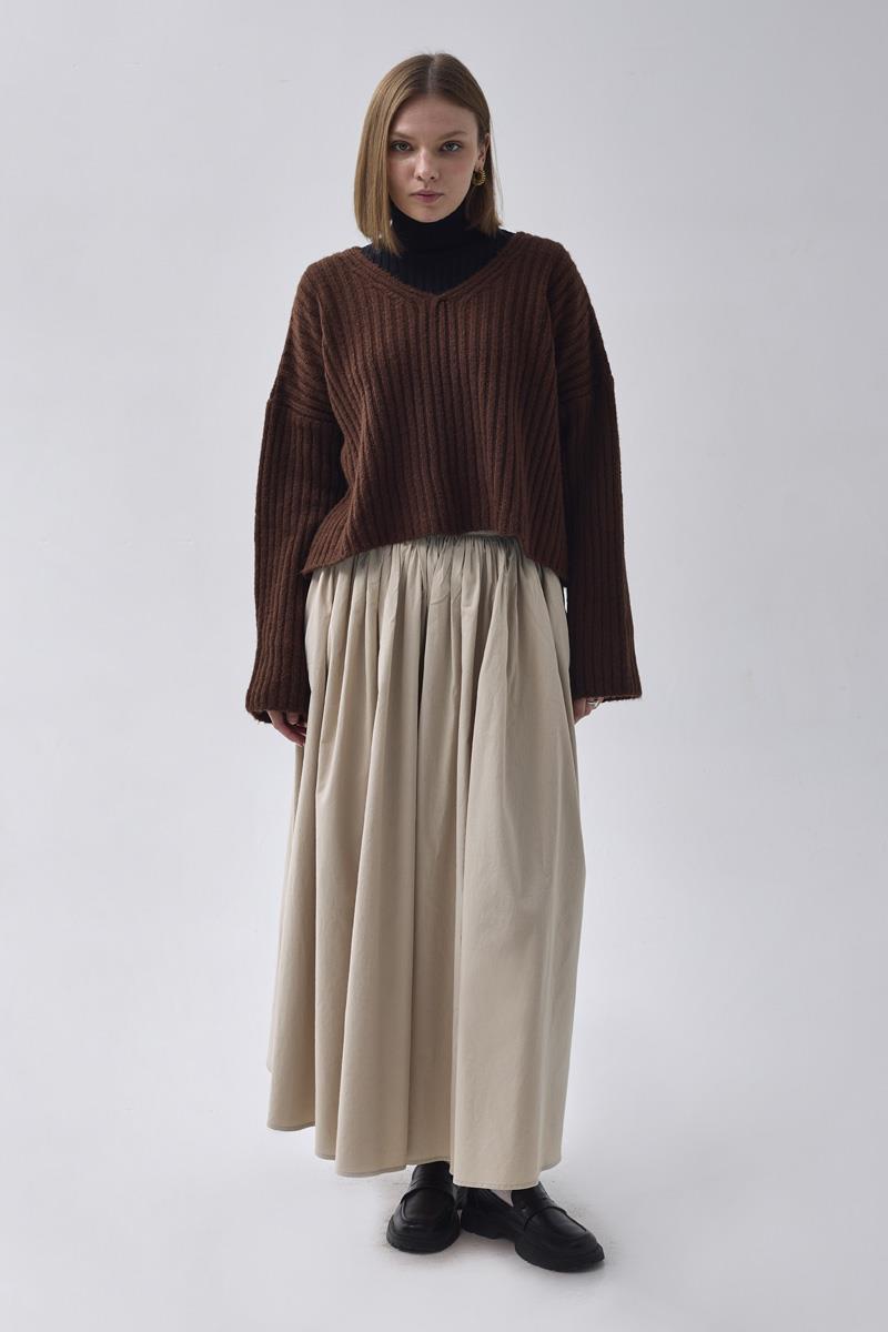 Yüksek Bel Pamuk Etek Tas