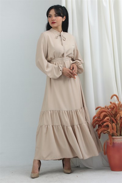 Plain Belted Dress Cream