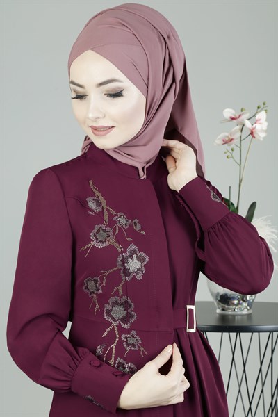 3246 Rose Desenli Şarabi Ferace