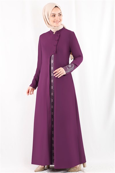 3751 Kolları ve Önü Nakışlı Mor Ferace 