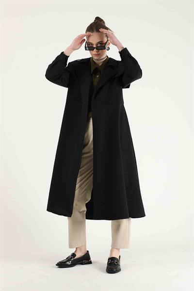 Epaulette Detailed Trench Coat Black