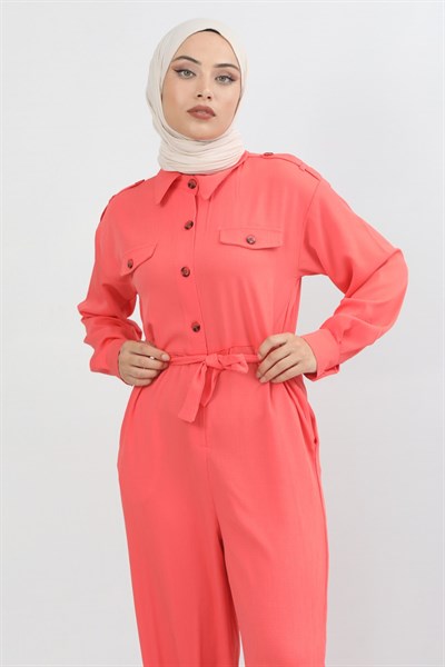 Belted Sports Overalls Pomegranate Flower