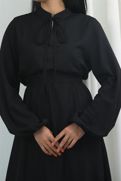 Plain Belted Dress Black