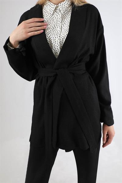Şal Yaka Kimono Takım Siyah