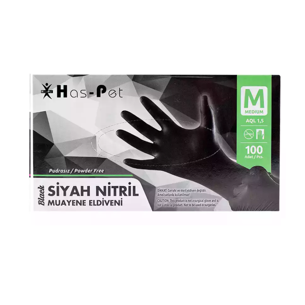 Haspet Siyah Nitril Eldiven M Beden 100'lüHaspet