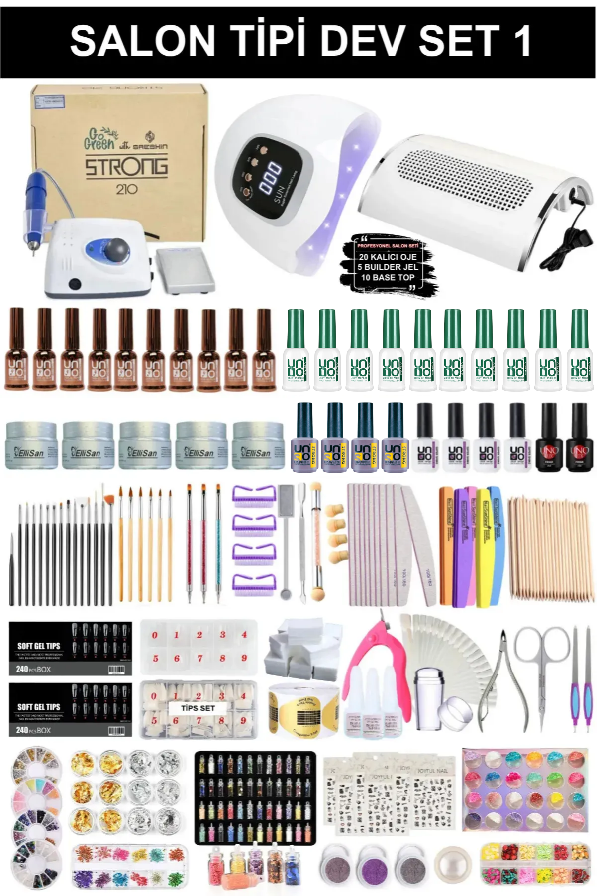 Kalıcı Oje - Protez Tırnak Seti Salon Dev Set:1 (Makine + Jel + Süs + Fırça Full Parça)KocamanKozmetik